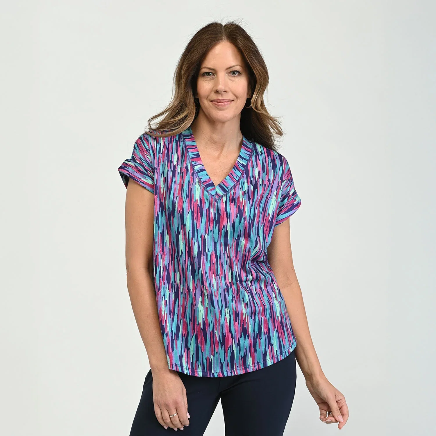 Image of Christopher & Banks Relaxed Restyled Printed V Neck Tee