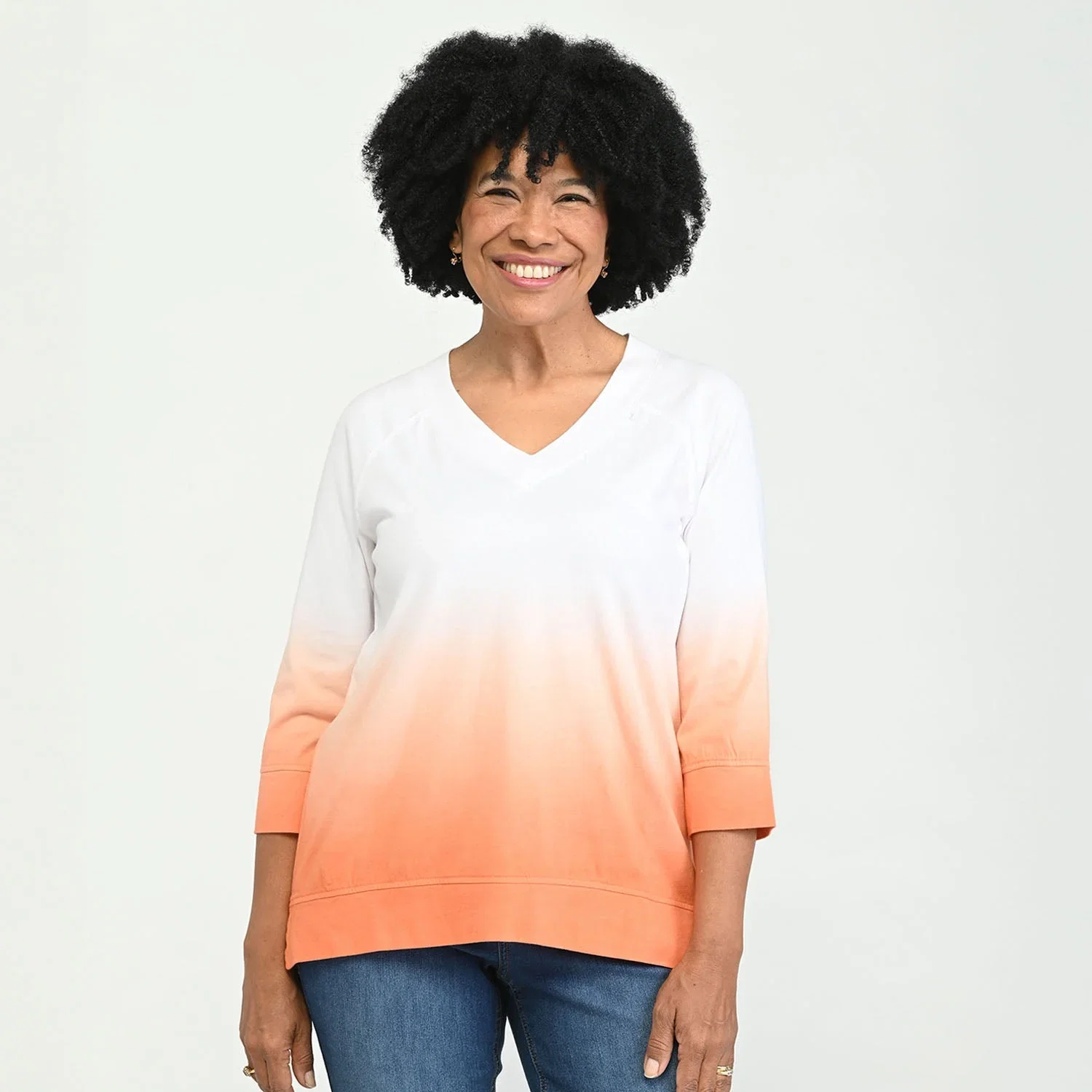 Image of Christopher & Banks Relaxed Restyled Dip Dye 3/4 Sleeve Tee
