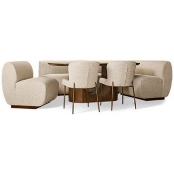 Urban Nest Banquette 8 Piece Set - Modular Dining Nook - U-Pedestal Base Table - Curved Banquette Bench - 2 Side Chairs - Soft Performance Fabric