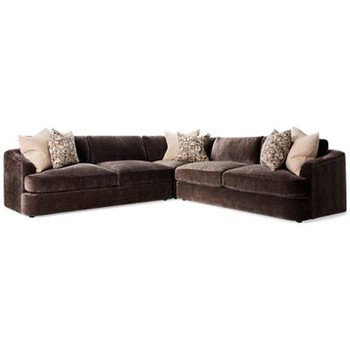 Wren 3 Piece Sectional - Rounded Track Arms - Six Toss Pillows - Down Blend Cushions - Easy Care Fabric