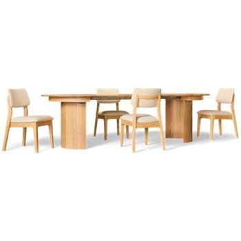 Transformer Eclipse 5 Piece Extendable Dining Set - Adjustable Table - Solid Oak Construction - 4 Stackable Chairs