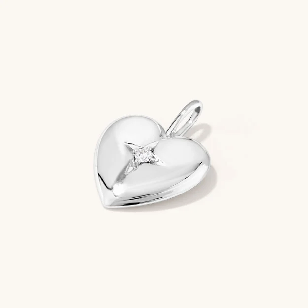 Puff Heart Lab-Grown Diamond Set Pendant in Rhodium Plated Sterling Silver