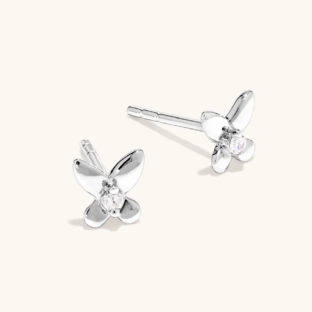 Butterfly Lab-Grown Diamond Set Earrings in Rhodium Plated Sterling Silver