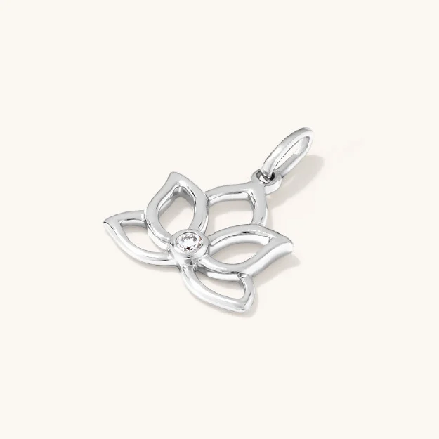 Lotus Lab-Grown Diamond Set Pendant in Rhodium Plated Sterling Silver