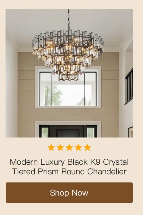 Modern Luxury Black K9 Crystal Tiered Prism Round Chandelier