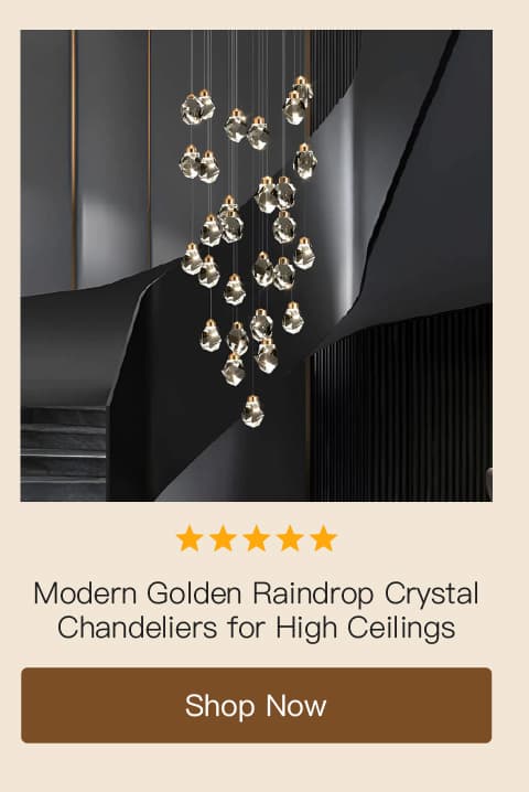 Modern Golden Raindrop Crystal Chandeliers for High Ceilings in Foyer & Living Room