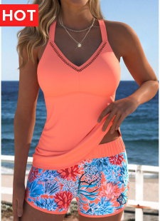 Tummy Coverage Mid Waisted Marine Life Print Tankini Set