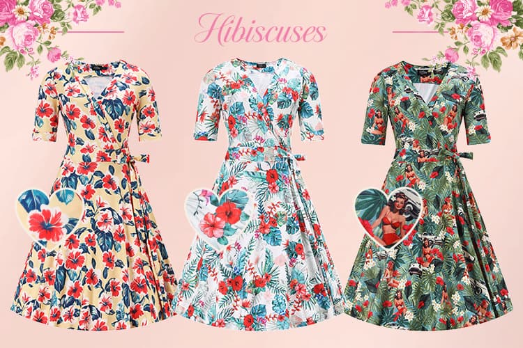 summer tropical hibiscus floral print dresses