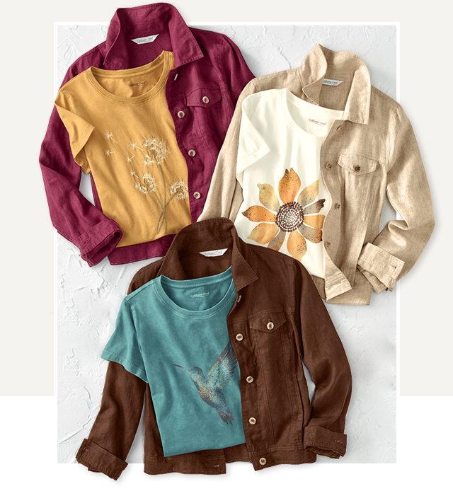 Breezy Boho jackets and tees collage