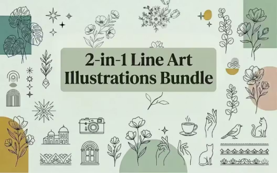 2-in-1 Line Art Illustrations Bundle | Extended Commercial License