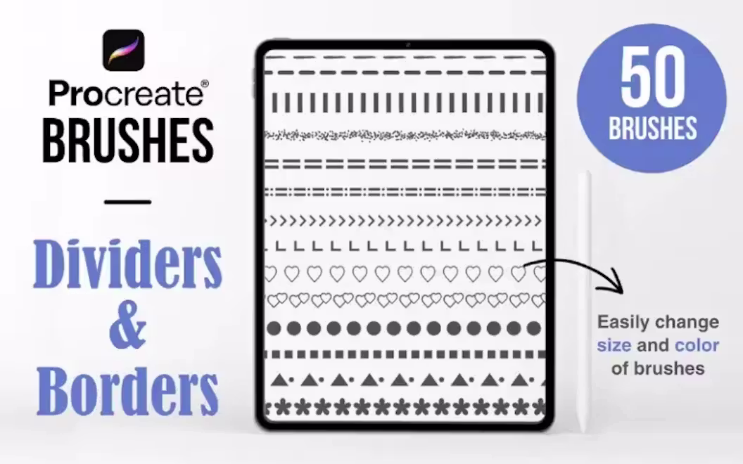 50 Procreate Border & Divider Brushes Bundle | Commercial License