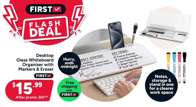 Desktop Glass Whiteboard Organiser with Markers and Eraser