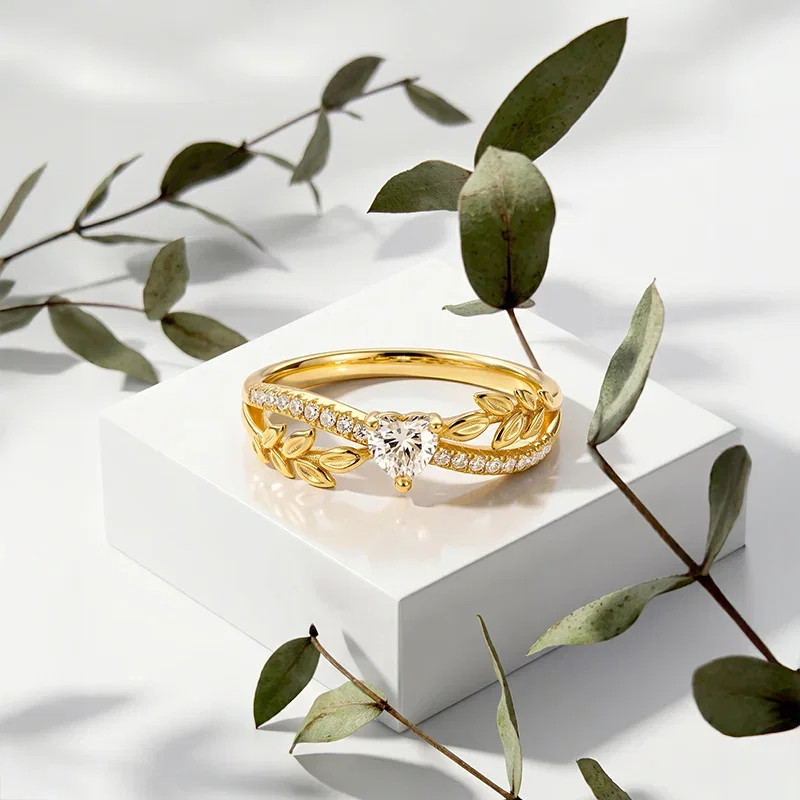 Gold Twisted Olive Leaf Infinity Heart Ring