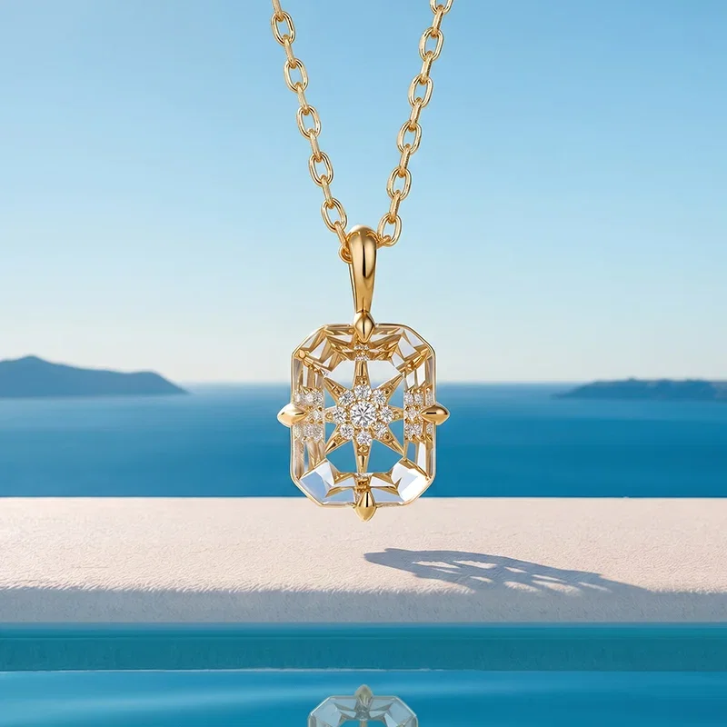 Natural Clear Quartz Starburst Pendant Necklace