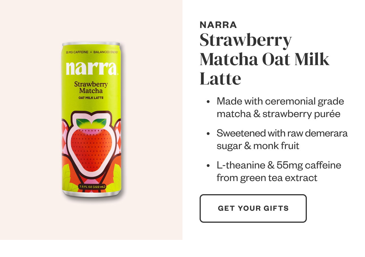 Narra Strawberry Matcha Oat Milk Latte. Get Your Gifts.