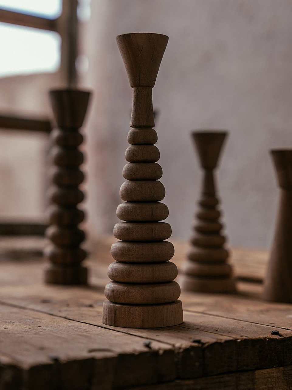 8" Walnut Candle Holder | Tapered Stack