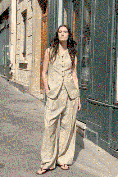 LIGHT LINEN MIX JADE PANTS