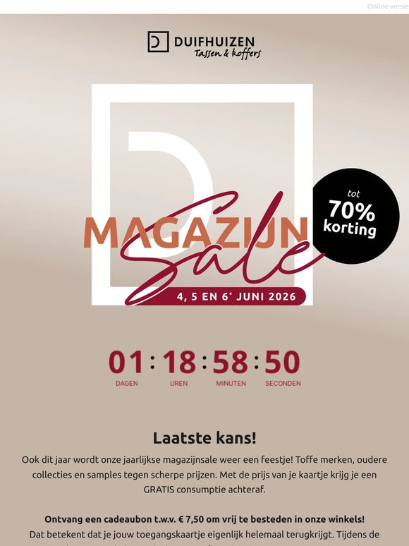 Nog maar een beperkt aantal tickets, wacht niet te lang… De Magazijnsale is bijna vol!