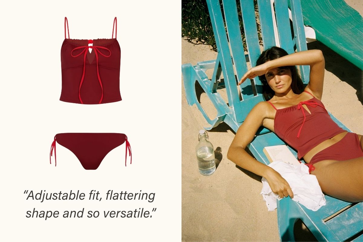 Tie Tankini Bottoms in Burgundy & Red