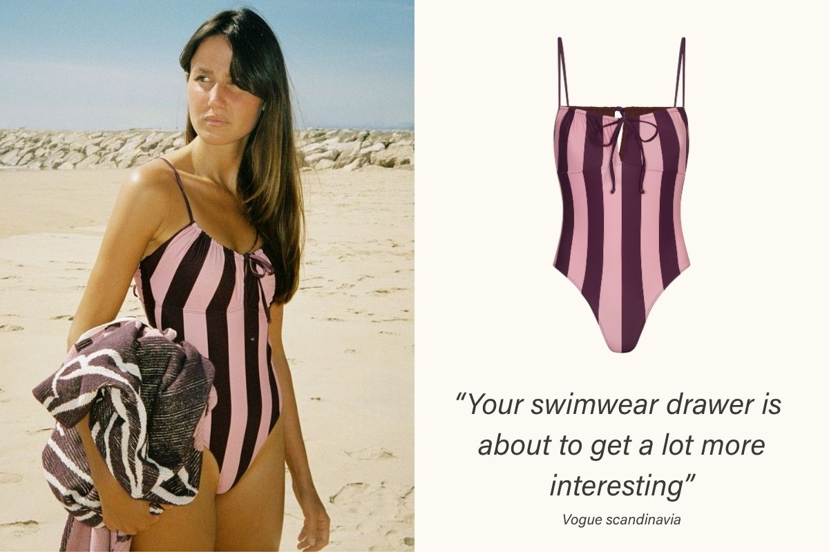 Gathered Swimsuit in Pink & Burgundy Stripe