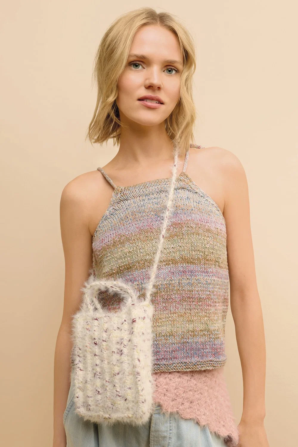 Strickset Tasche mit Felloptik in weiß