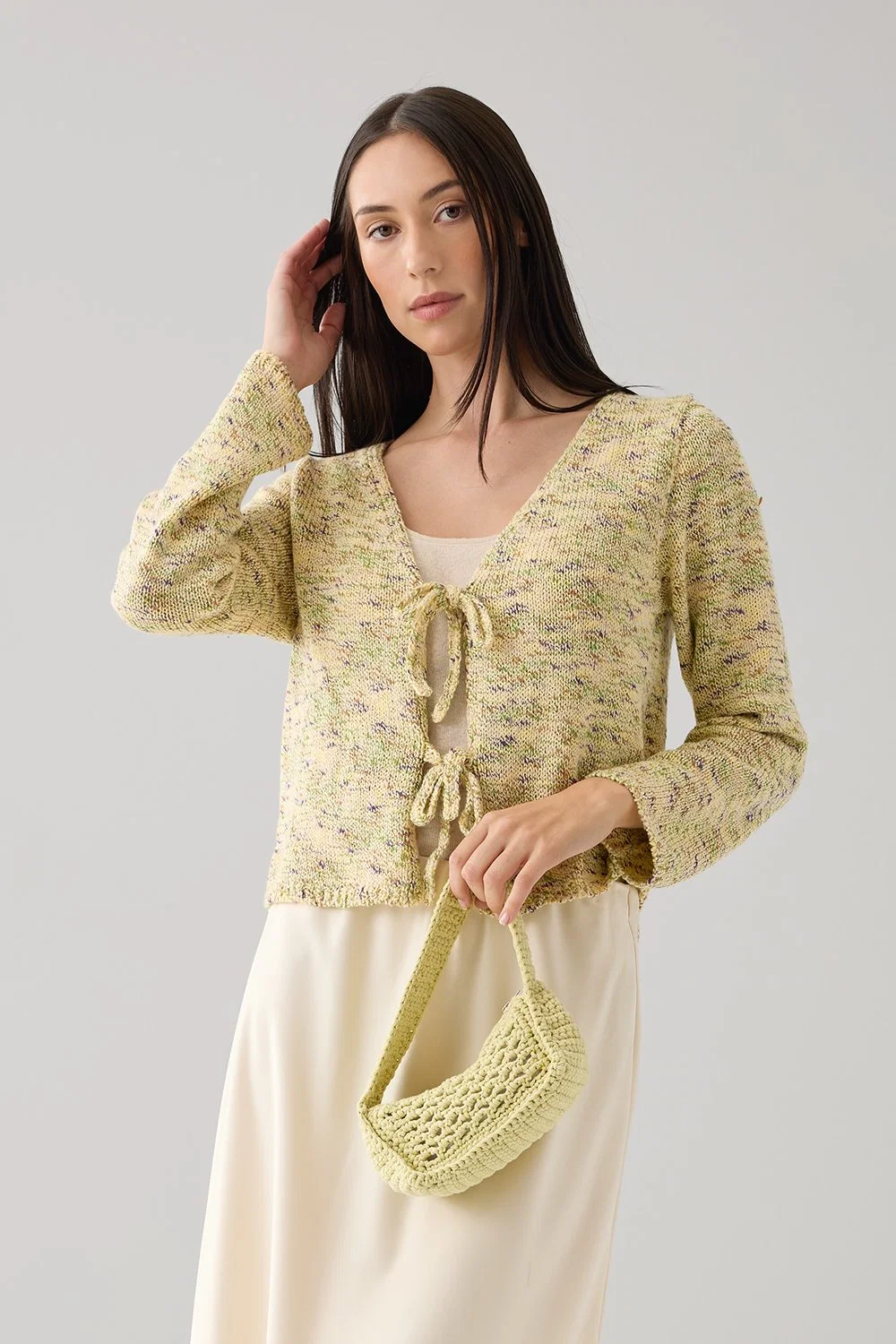 Strickset Jacke gelb mit Schleifen