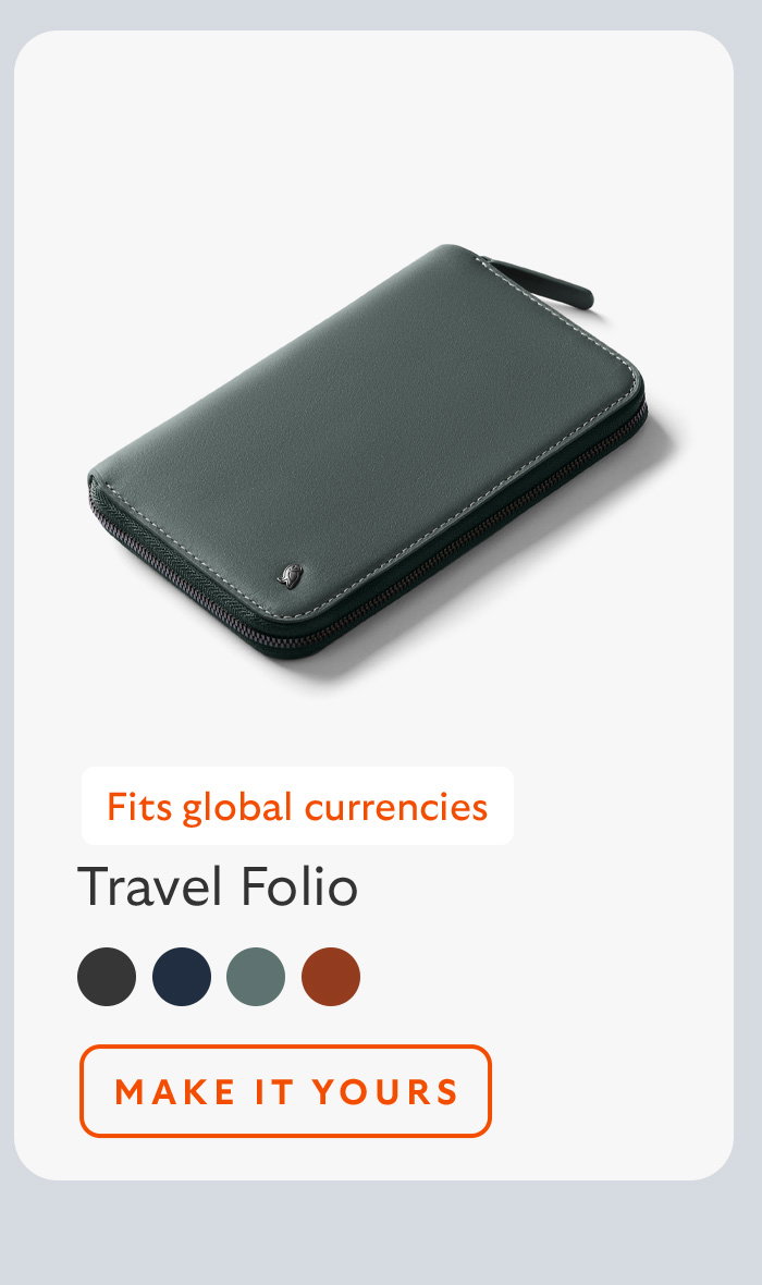 [Product name] Travel Folio [Starburst] Fits global currencies [CTA] Make it yours