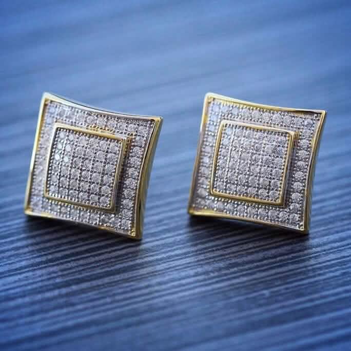 Image of Men's Solid 14k Gold Large Square Lab Diamond Screw Back Earrings