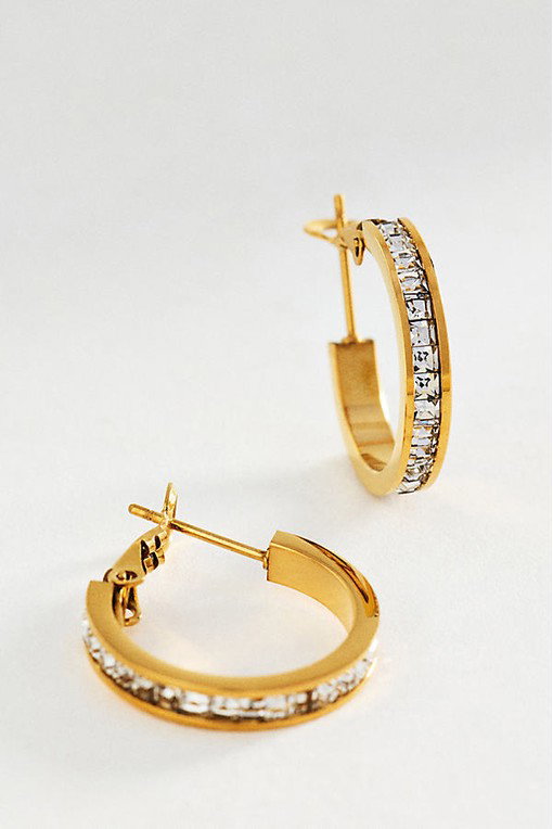 Inset Diamond Hoop Earrings