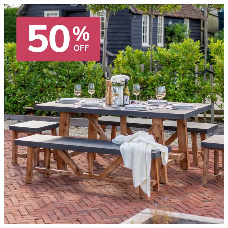 Rustic Cement & Acacia Wood 6 Seater Dining Set 