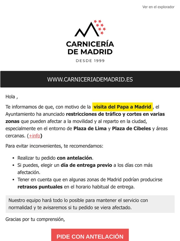 [AVISO IMPORTANTE] Posibles retrasos de entrega en Madrid esta semana