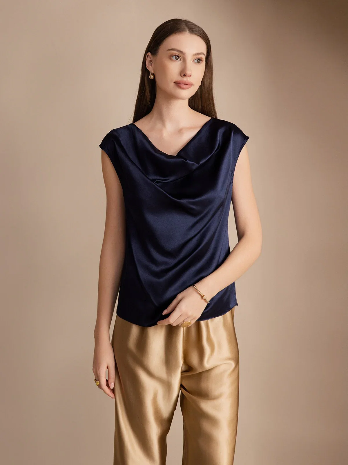 19Momme Silke Kappärmad Krage Tanktop/Blus