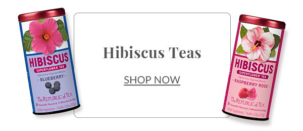Tin of Blueberry Hibiscus and Raspberry Rose Hibiscus teas