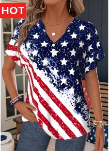 American Flag Red Tummy Coverage Short Sleeve T Shirt