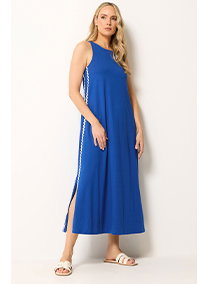 LTS Tall Blue Swirl Trim Cotton Sleeveless Midi Dress
