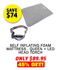 Self Inflating Foam Mattress - Queen + Illuminator LED Head Torch