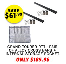 Grand Tourer RTT - Pair of Alloy Cross Bars + Grand Tourer Alloy Rooftop Tent Internal Storage Pocket