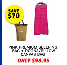 Pink Premium Sleeping Bag - Right + Doona/Pillow Canvas Bag