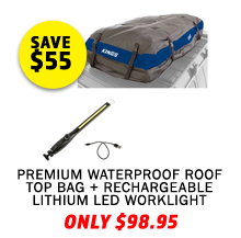 Premium Waterproof Roof Top Bag - Heavy Duty PVC + Rechargeable Lithium LED Worklight