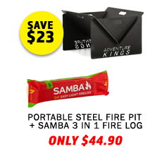 Portable Steel Fire Pit + SAMBA 3 in 1 Fire Log