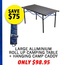 Large Aluminium Roll Up Camping Table + Hanging Camp Caddy