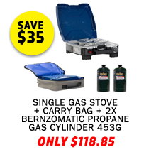 Gas Stove Single Burner + Gas Stove Single Burner - Carry Bag + 2x Bernzomatic Propane Gas Cylinder 453G
