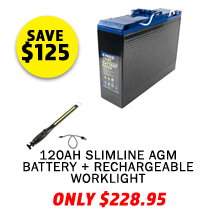 12V 120Ah Slimline AGM Battery + Rechargeable Lithium LED Worklight