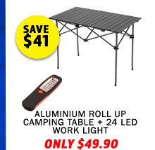 Aluminium Roll Up Camping Table + Illuminator 24 LED Work Light