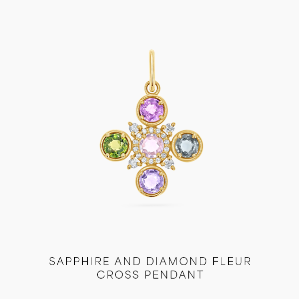 Sapphire and Diamond Fleur Cross Pendant