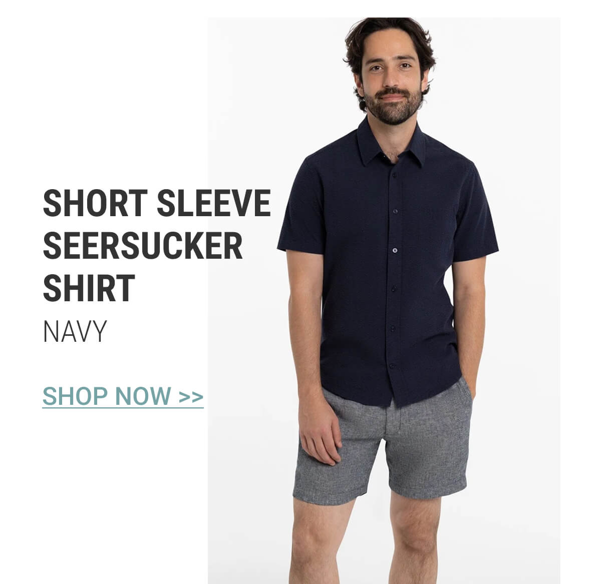 Navy Short Sleeve Seersucker Shirt