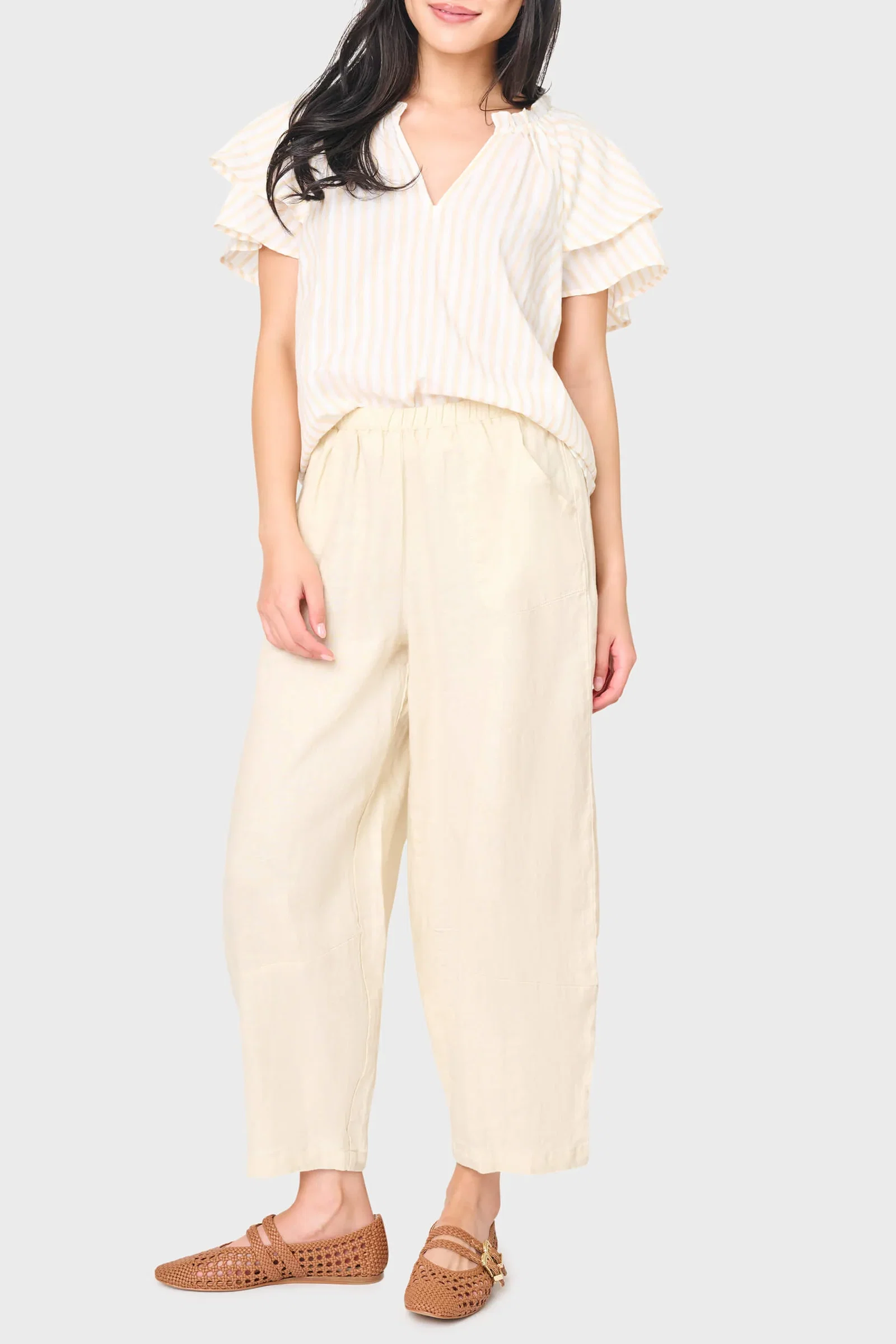 Linen Barrel Cropped Pant
