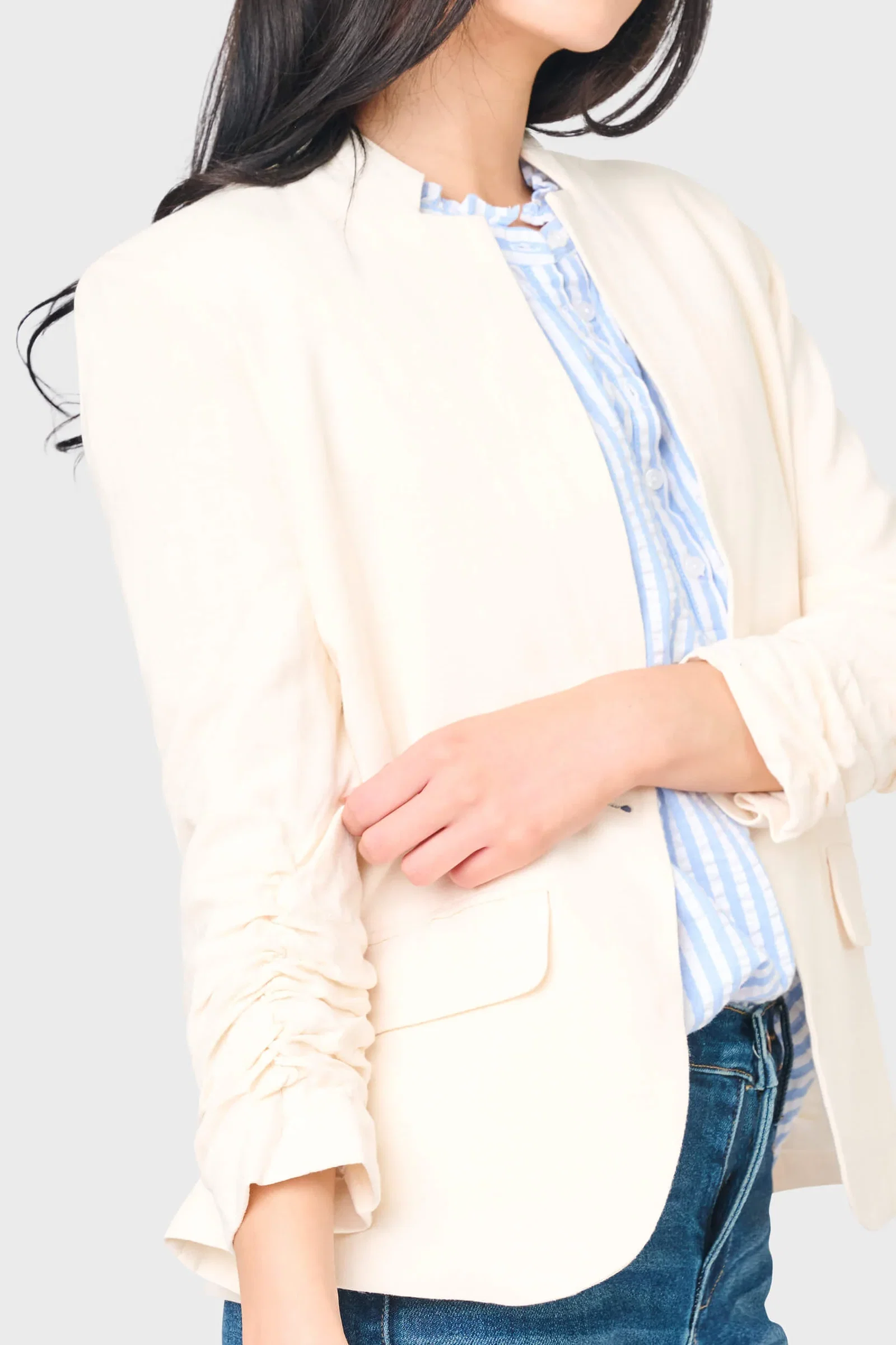 Cinched Sleeve Notch Neck Blazer