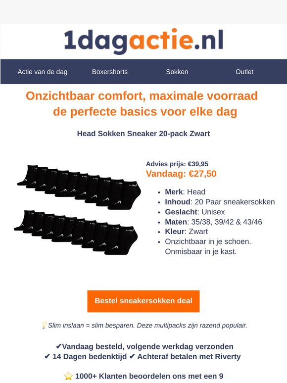 Dagdeal 🔥 20 Head sneakersokken nu €27,50