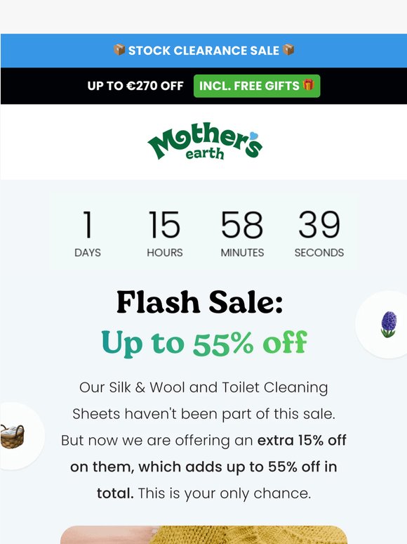 ⚡ 40 hours only: Extra 15% off our Silk & Wool and Toilet Cleaning Sheets
